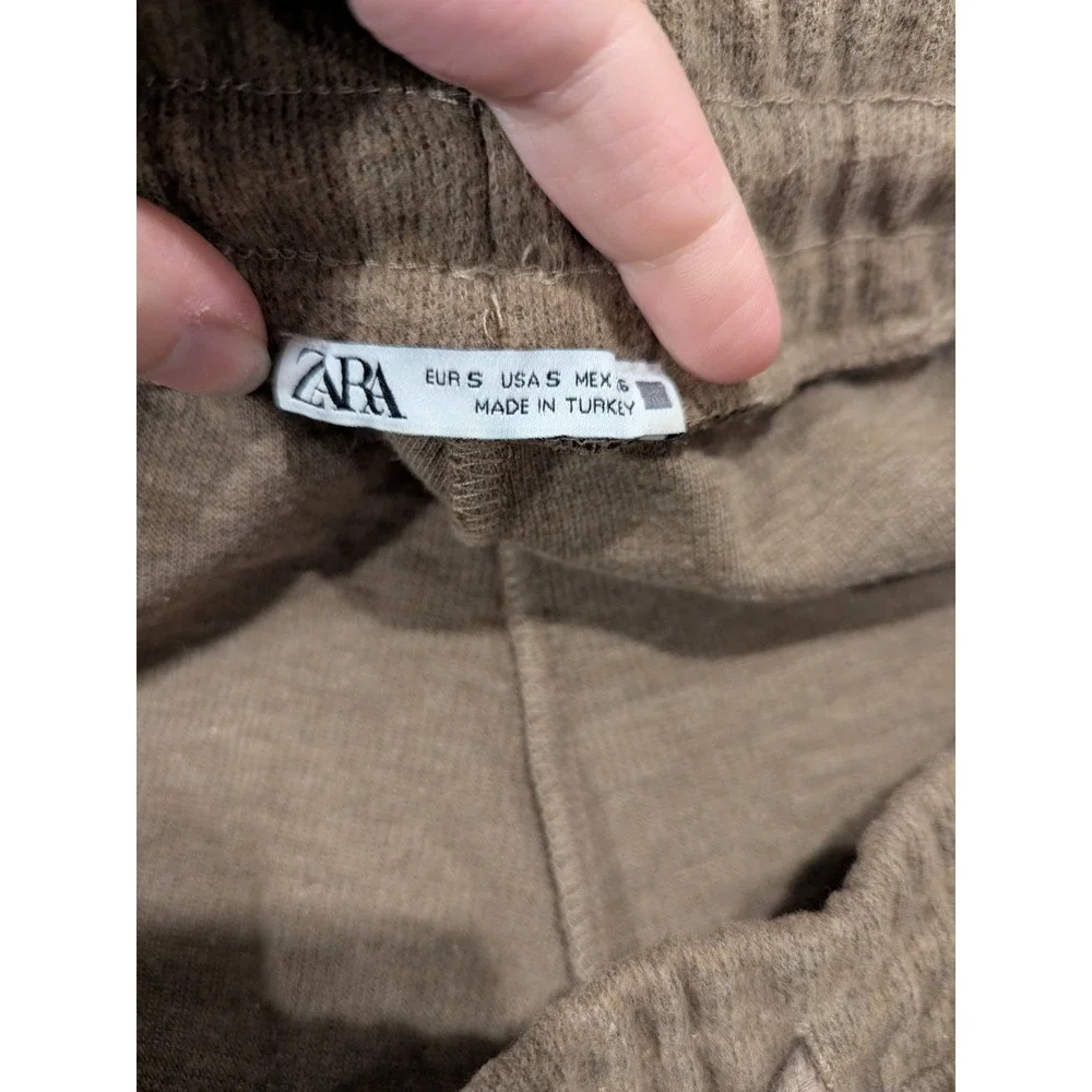 Zara Lounge Pants Beige Taupe Wide Leg Women's Size S Elastic Drawstring Pockets - Picture 8 of 9